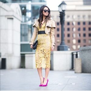 Yellow lace midi dress